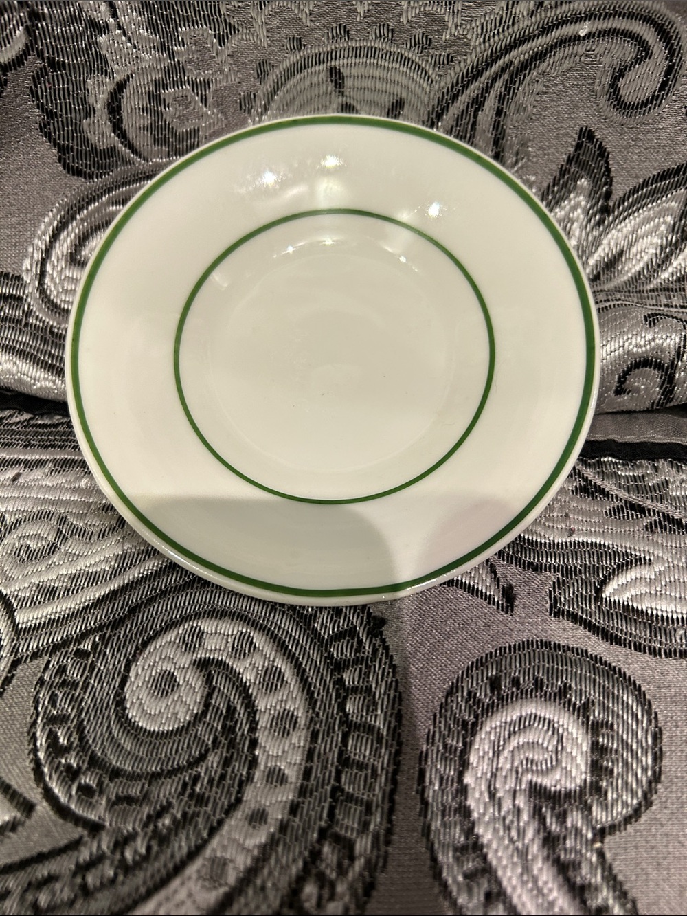 White Porcelain butter pat with Green Band